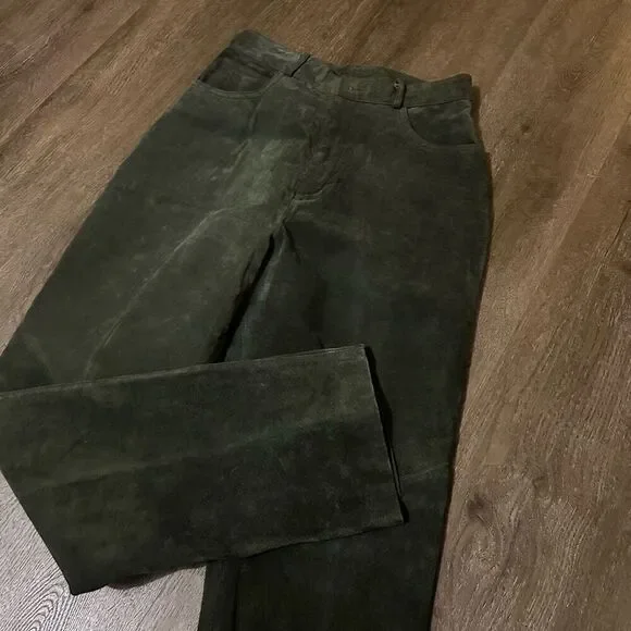 Vintage Cayenne Womens Green Suede Leather High Rise Pants Western Boho Size 10 - Picture 1 of 11